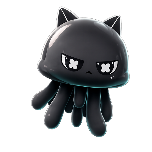 Drift, a jellyfish with cat ears, floating in the dark