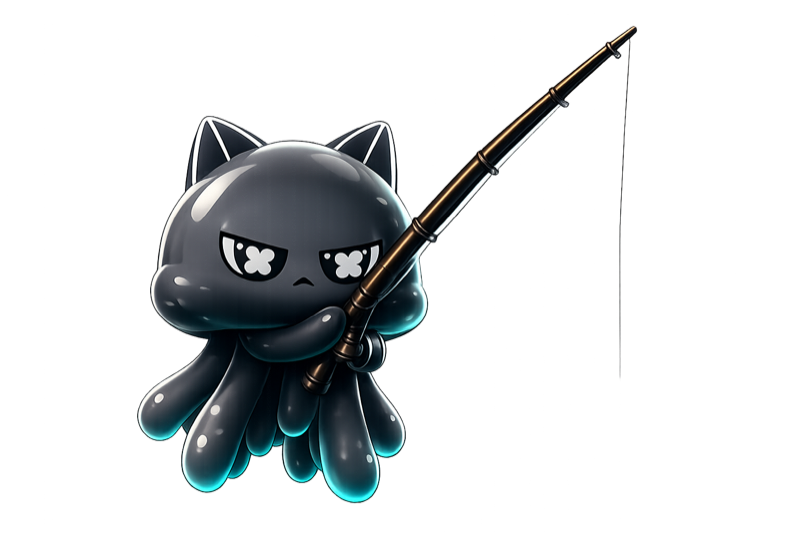 Drift holding a fishing rod, line cast into the dark